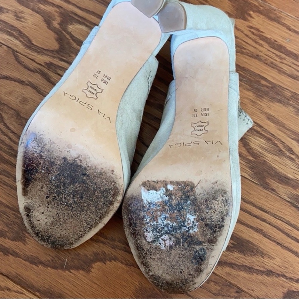 Via Spiga Cream Peep Toe Heels - Picture 5 of 7